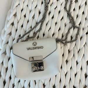 Valentino Lola White Palmellato Leather Silver Chain Crossbody Bag